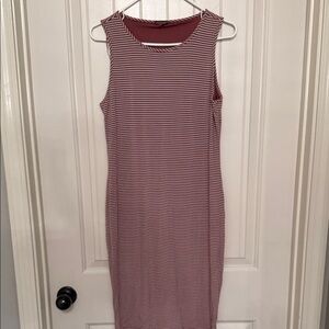 Vince Camuto Striped Midi Dress in Burgundy and White